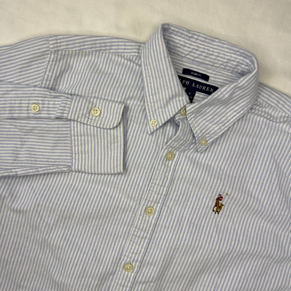 Ralph Lauren Blue and White Striped Button-Down Shirt